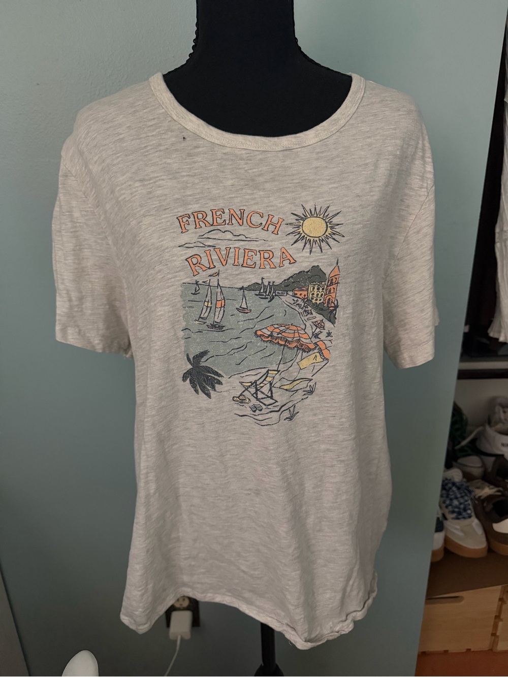 dip French Riviera Graphic Tee - Light Gray with Yellow & Orange Accents